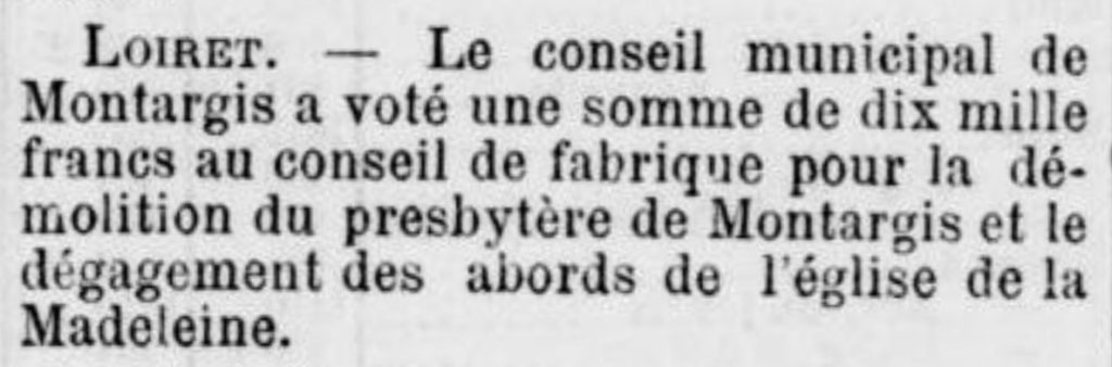 Histoire de Montargis - Démolition du presbytère