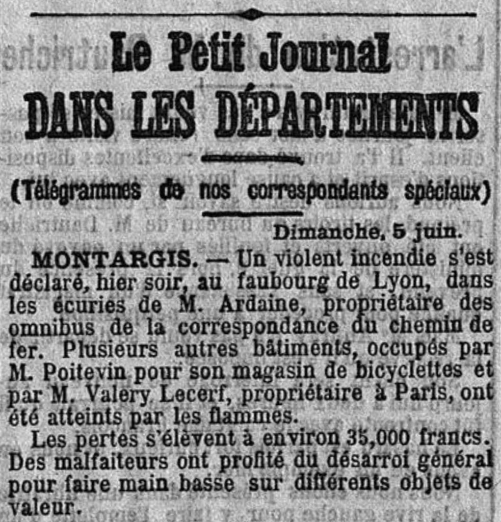 Histoire de Montargis - Incendie Faubourg de Lyon