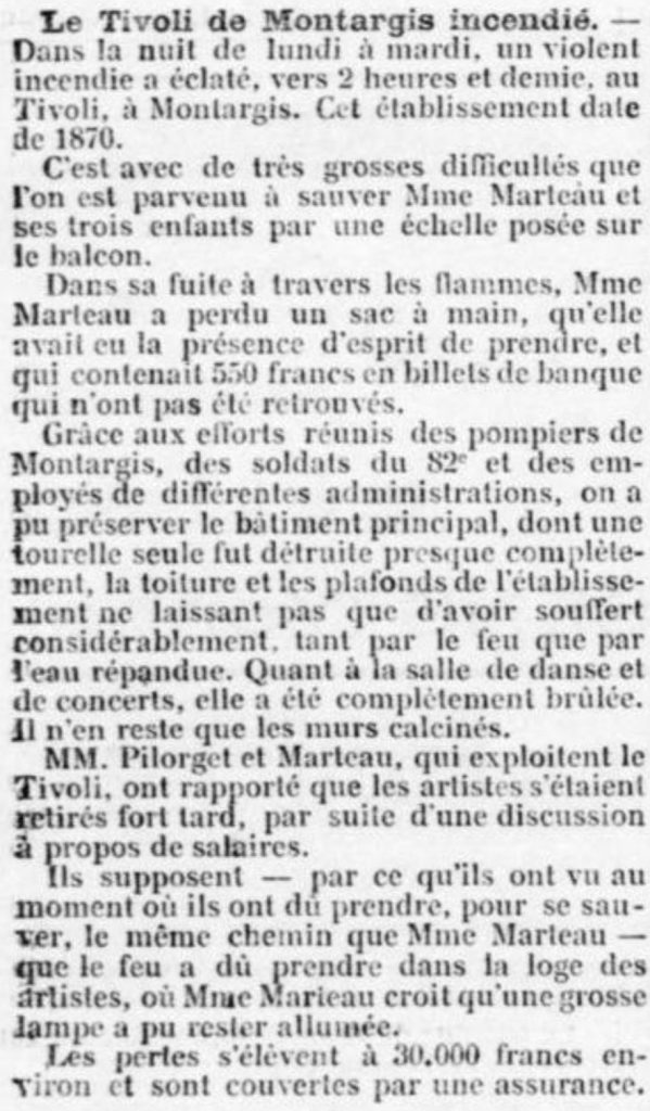 Histoire de Montargis - Le Tivoli incendié