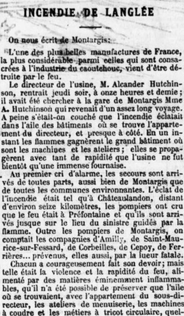 Histoire de Montargis - Presse - Incendie de Langlée